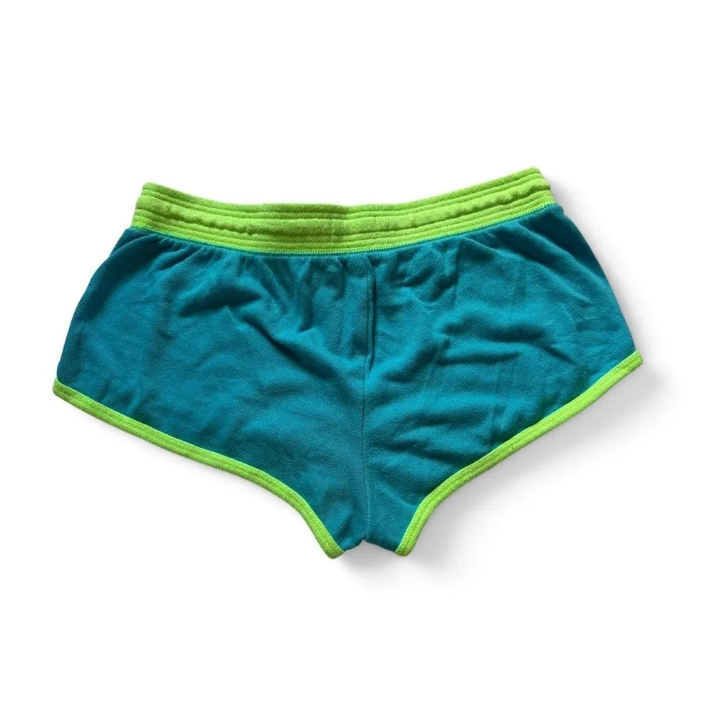 Arizona Jean Company Teal Neon Lime Colorblock Athletic Shorts Womens Medium Y2K